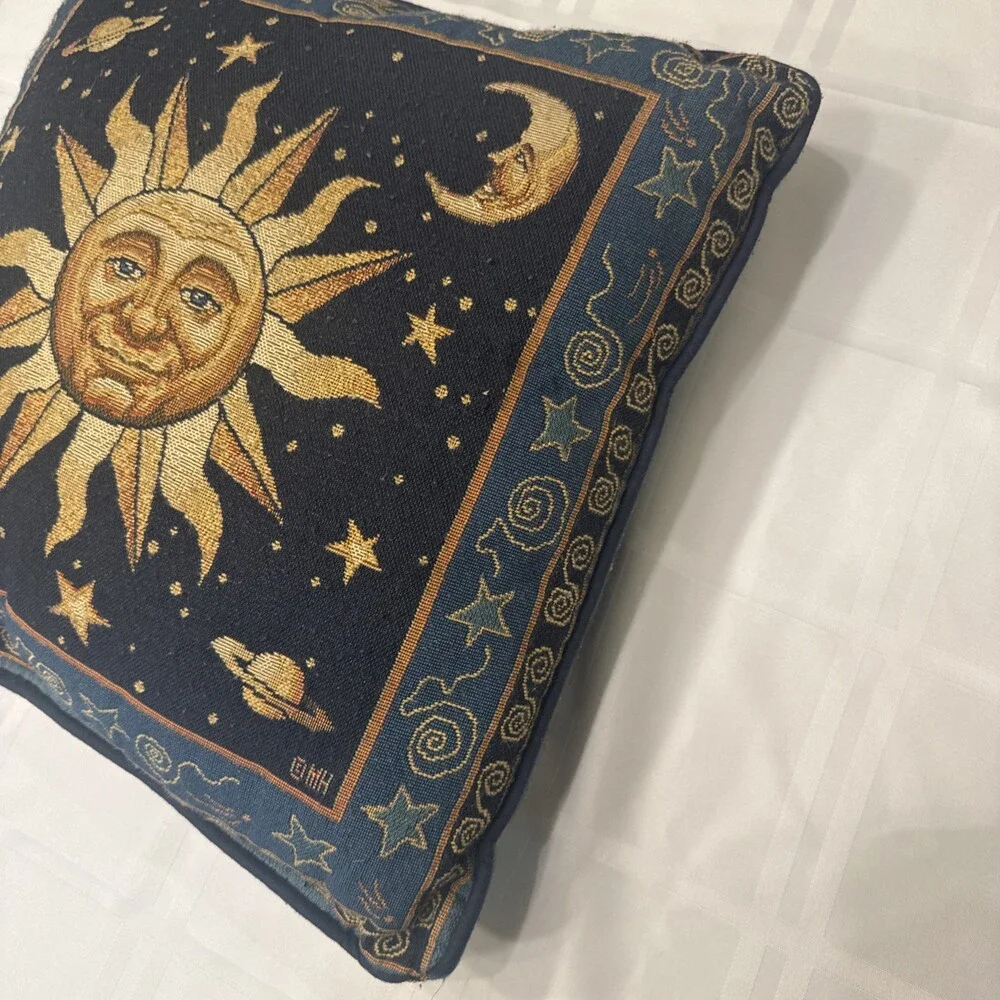 Pair Vyg 90s Celestial Whimsigoth Sun Moon Blue Yellow Tapestry Throw Pillows